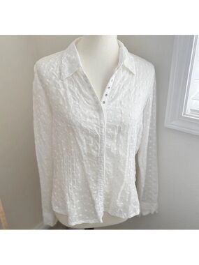 Johnny Was Eyelet Embroidered Floral Medium White Blouse Long-Sleeve Shirt Snap